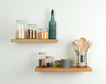 Floating Kitchen Shelf in Solid Oak with Hidden Brackets