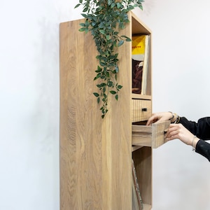 Floating Vinyl Record Storage Shelves with two Drawers in Solid Oak
