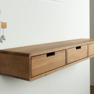 Floating Console Table With Three Drawers ,Entryway Table, Hallway Wooden Table, Solid Oak Wood Table