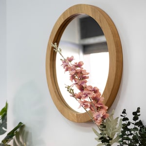 24'' ronde spiegel, ronde houten wandspiegel, cirkel houten spiegel, wand decor, houten frame, wandgemonteerde spiegel, eiken ingelijste spiegel