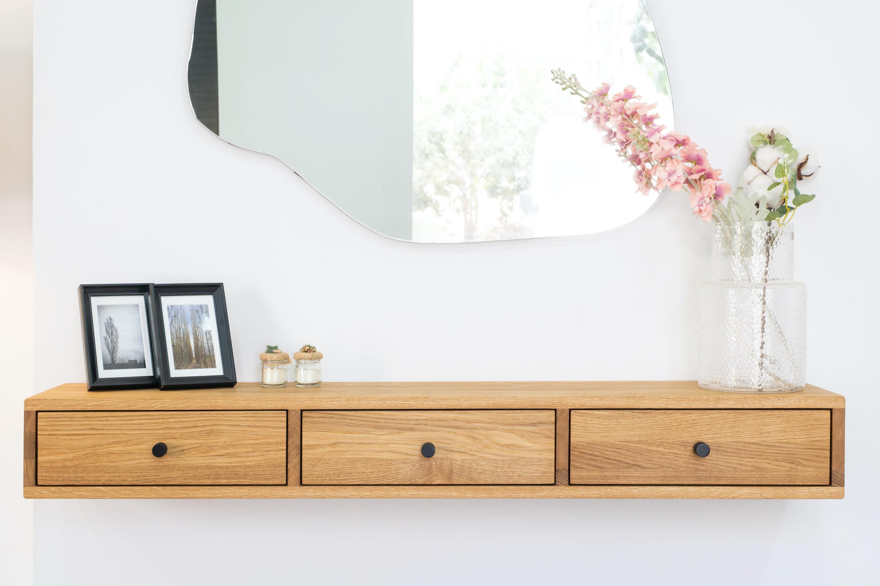 Floating Simple Console Table Floating Console Table With Three Drawers in Solid Oak – Hallway ...