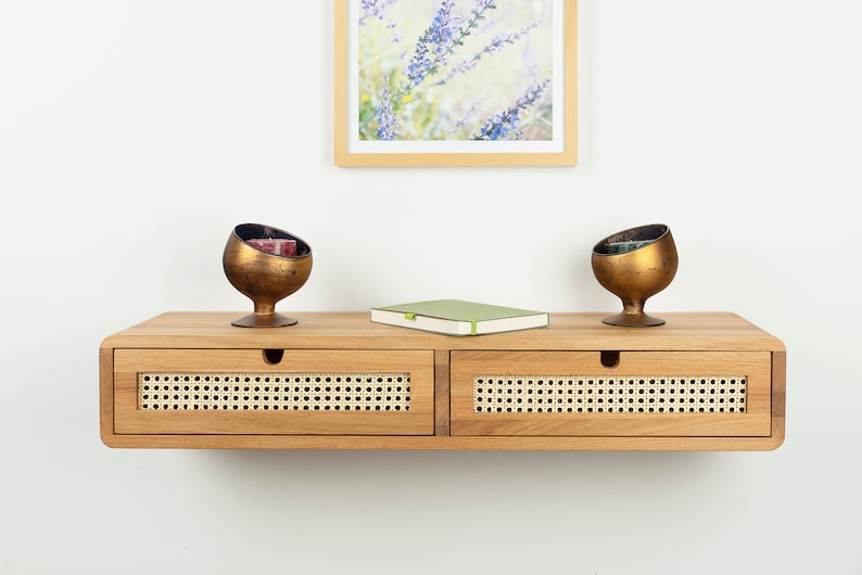 Floating Console Table With Two Rattan Drawers Narrow Console Etsy
