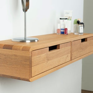 Floating Makeup Table with two Drawers, Oak Makeup Organizer for Vanity, Oak Vanity Table,Dressing Table,Floating Oak Desk,