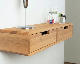 Floating Makeup Table with two Drawers, Oak Makeup Organizer for Vanity, Oak Vanity Table,Dressing Table,Floating Oak Desk,