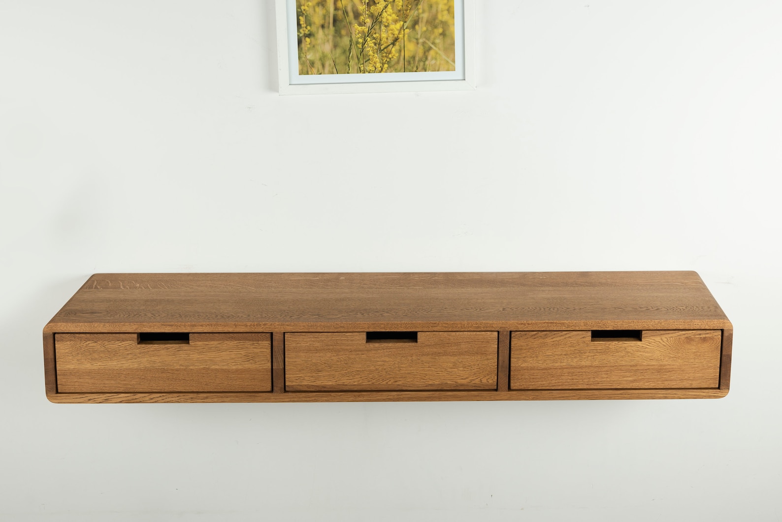 Solid Oak Floating Console Table With Three Drawers - Entryway Hallway ...