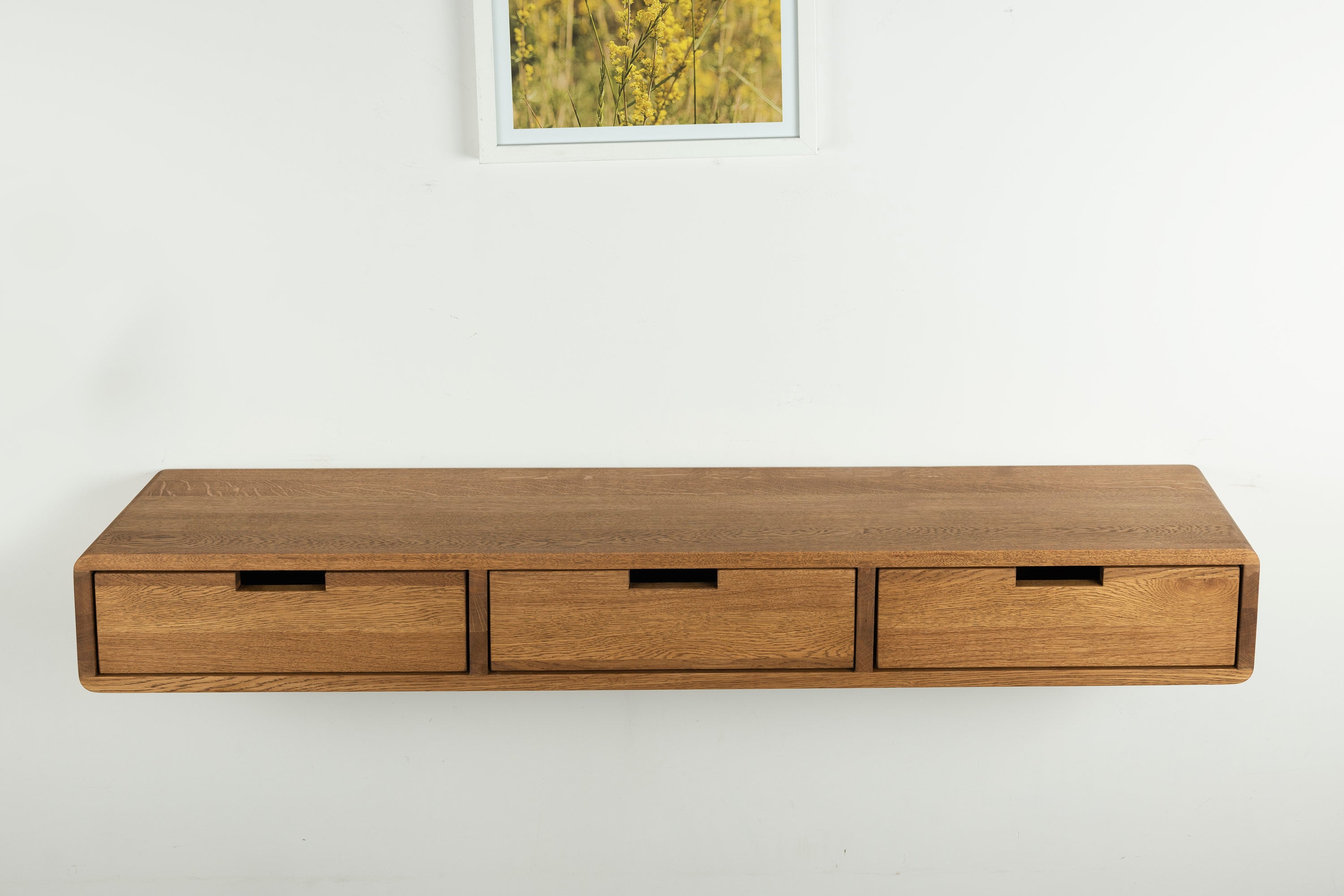 Floating Simple Console Table Solid Oak Floating Console Table With Three Drawers - Entryway Hallway ...