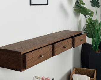 Floating Vanity Table with Three Drawers in Solid Oak – Makeup Vanity