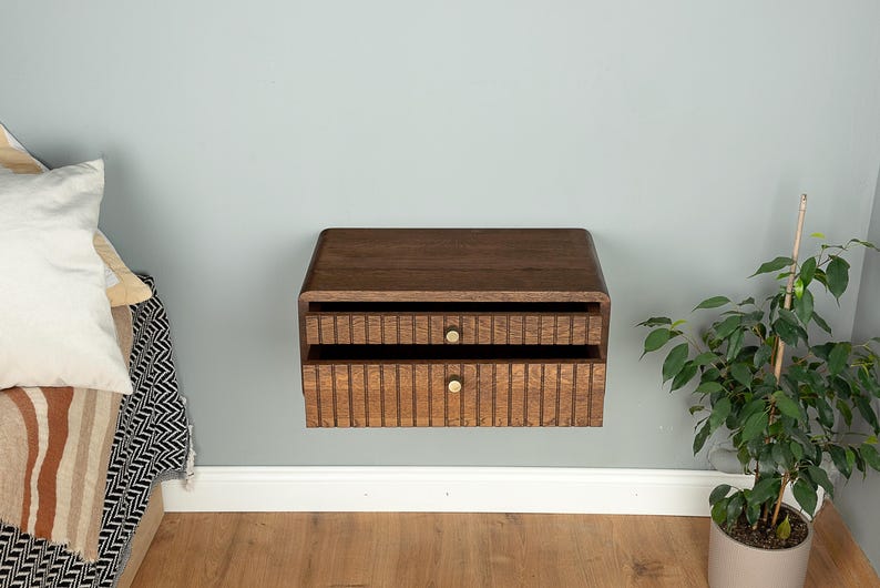 Floating Nightstand With Fluted Two Drawers in Solid Oak - Etsy