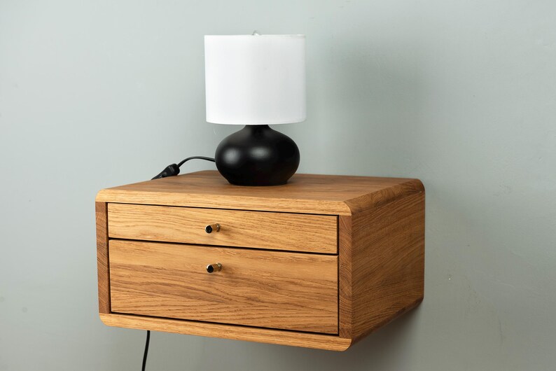 Floating Nightstand With Two Drawers in Solid Oak – Minimal Metal ...
