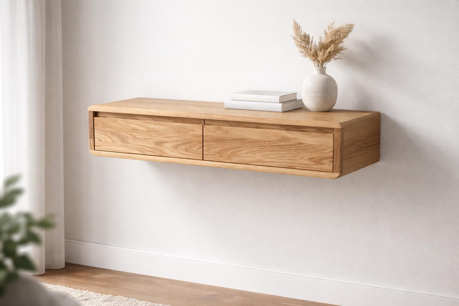 Floating Console Table in Solid Oak – Wall Mounted Console With 2 ...