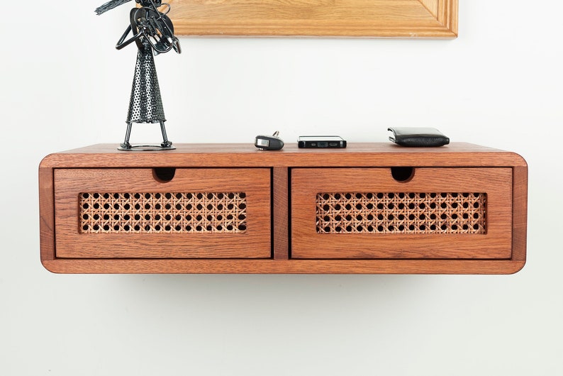 Floating Console Table With Two Rattan Drawers Narrow Console Etsy