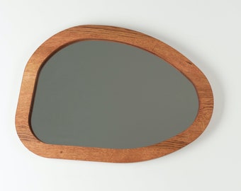 Asymmetrical Mirror, Irregular Mirror, Modern Wall Mirror, Wooden Mirror, Irregular Oak Mirror for Makeup, Asymmetric Oak Mirror for Vanity