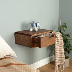 Floating Nightstand With Drawer in Solid Oak – Modern Wall Hung Bedside ...