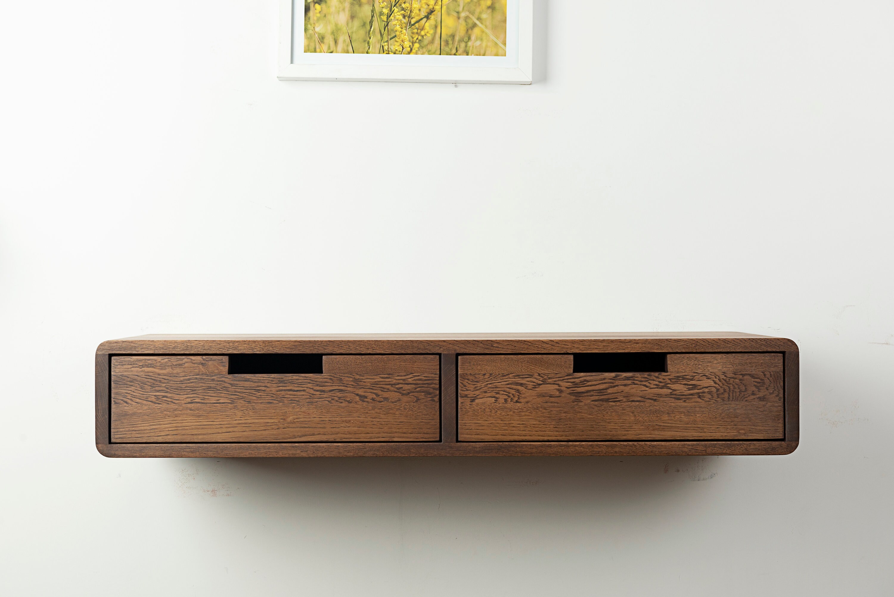 Solid Oak Floating Console Table: Entryway Hallway Table With Drawers ...
