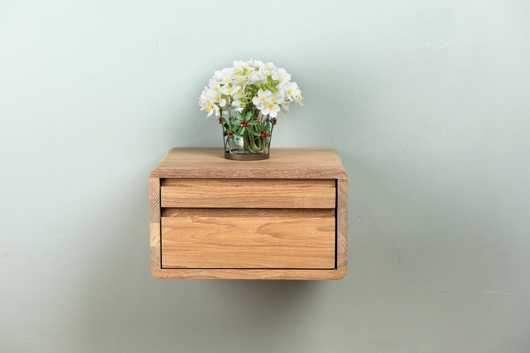 Floating Nightstand With Two Drawers in Solid Oak – Integrated Handle ...