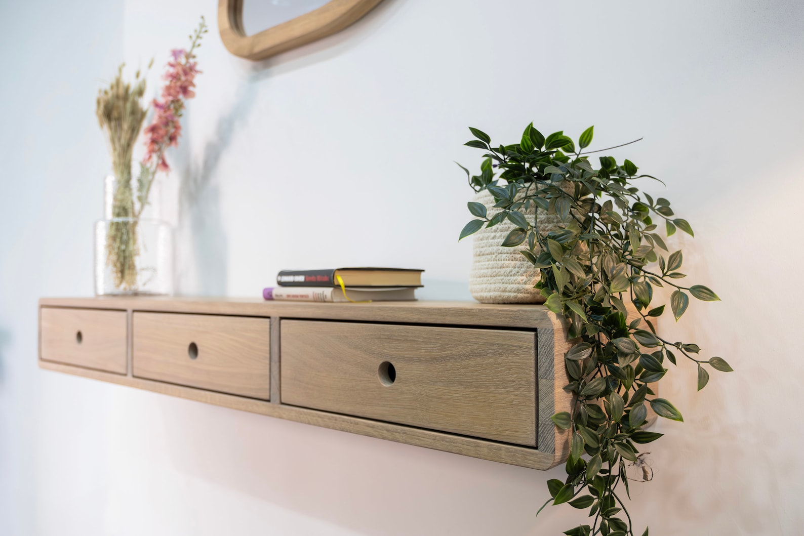 Solid Oak Floating Console Table With Three Drawers - Etsy