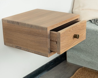 Floating Nightstand with Drawer in Solid Oak – Minimal Wall Hung Nightstand