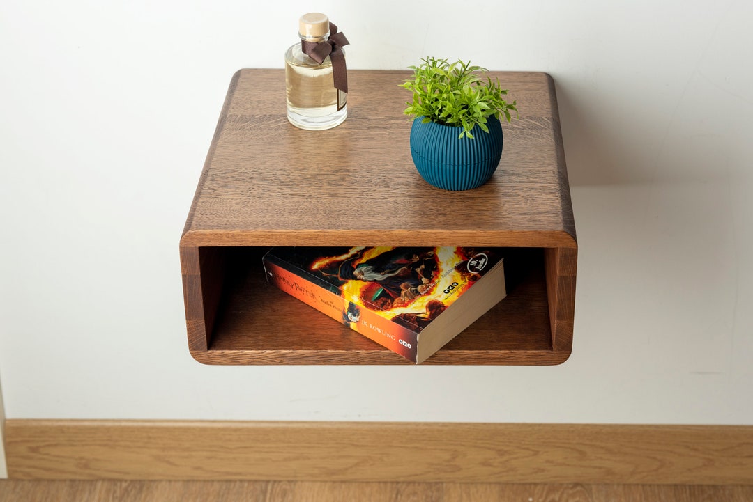 Floating Nightstand With Open Shelf in Solid Oak – Minimal Wall Mounted ...