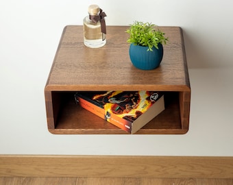 Floating Nightstand with Open Shelf in Solid Oak – Minimal Wall Mounted Bedside Table