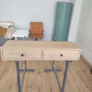 Oak Floating Console Table, Entryway Wall Mounted Desk, Solid Wood Vanity Table, Modern Makeup Table