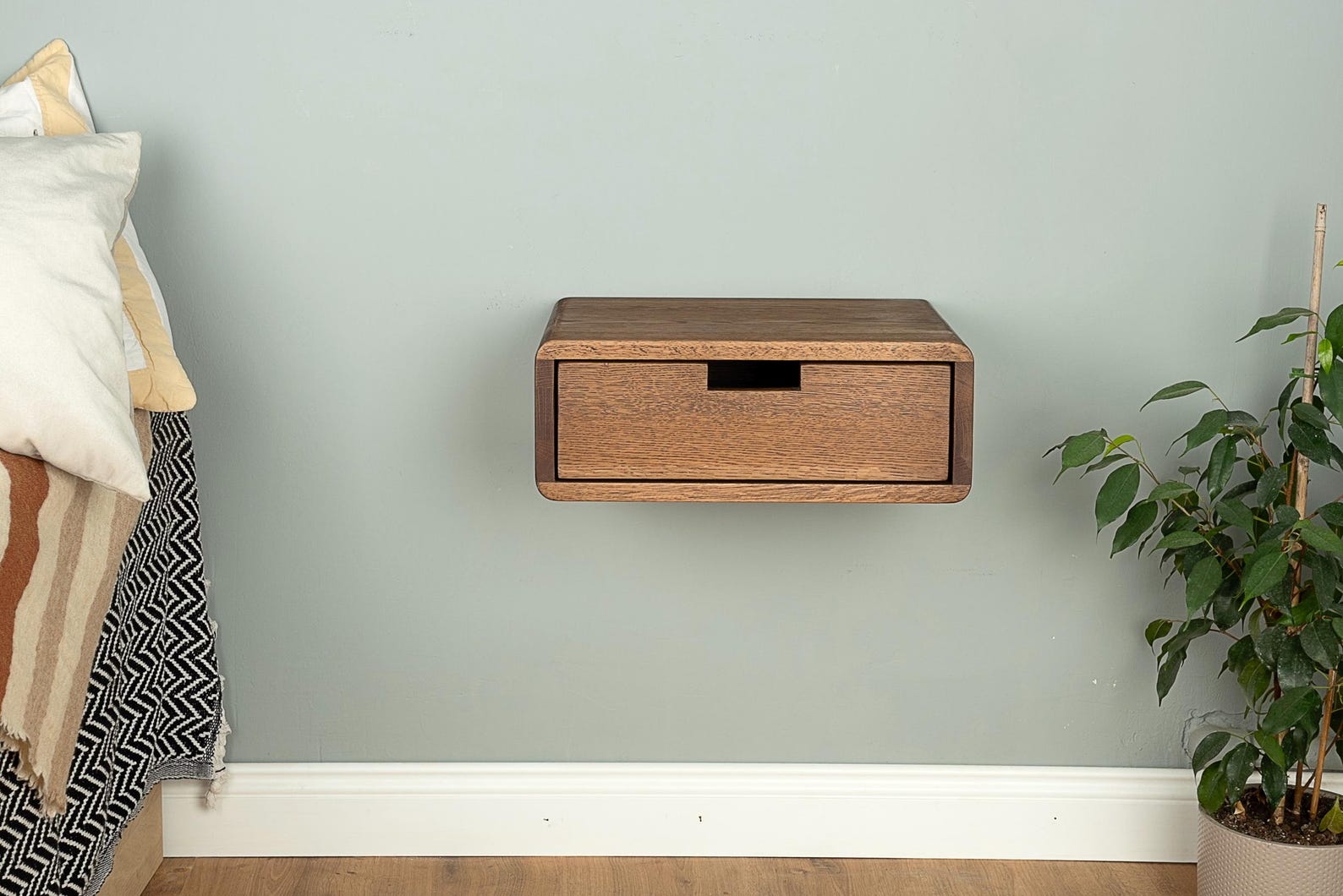 Floating Nightstand With Drawer in Solid Oak – Modern Wall Hung Bedside ...