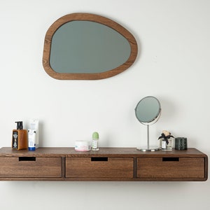 Tavolo da trucco galleggiante con tre cassetti, organizer per il trucco per vanità, tavolo da toeletta in rovere, tavolo da toeletta, scrivania galleggiante in rovere