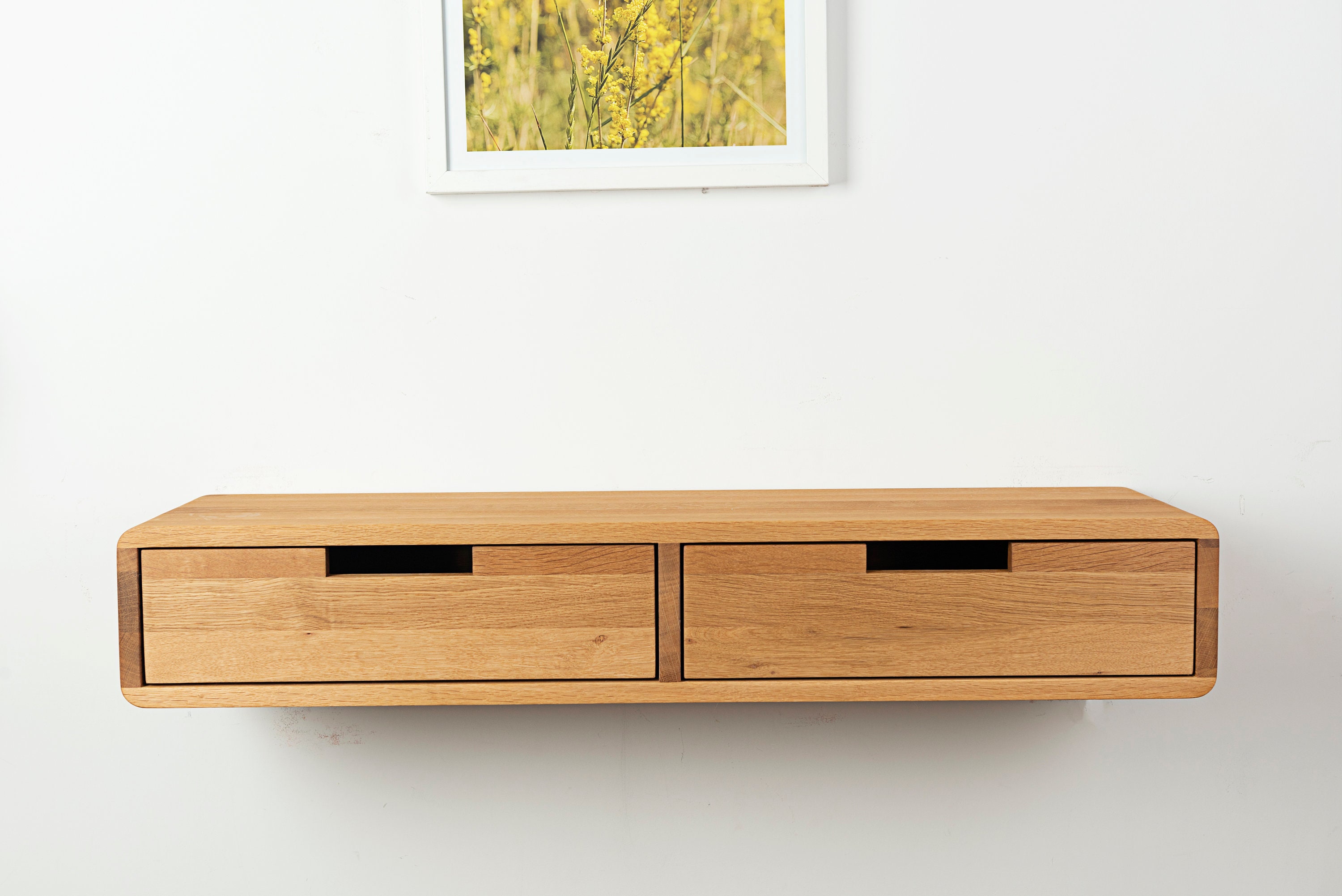 Floating Simple Console Table Solid Oak Floating Console Table: Entryway Hallway Table With Drawers ...