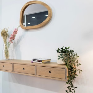 Solid Oak Floating Console Table With Three Drawers - Etsy