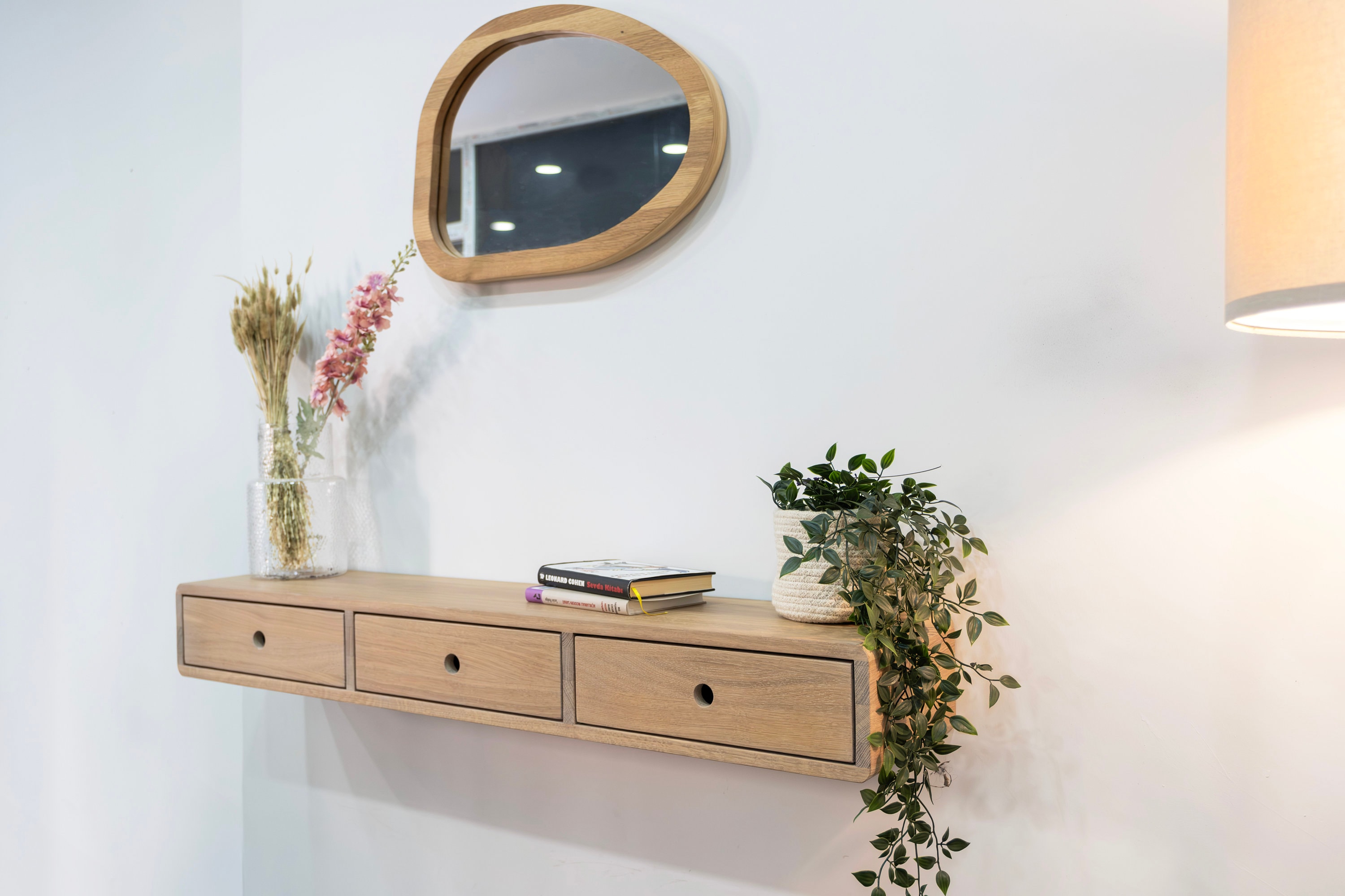 Solid Oak Floating Console Table With Three Drawers - Etsy