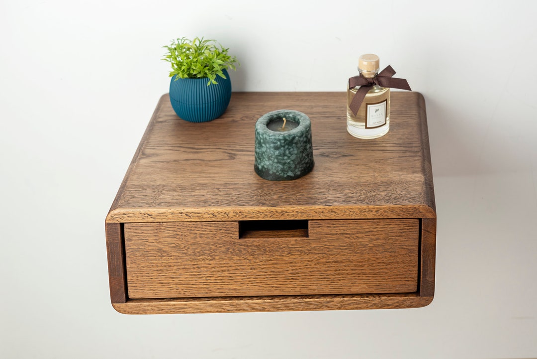 Floating Nightstand With Drawer in Solid Oak – Modern Wall Hung Bedside ...