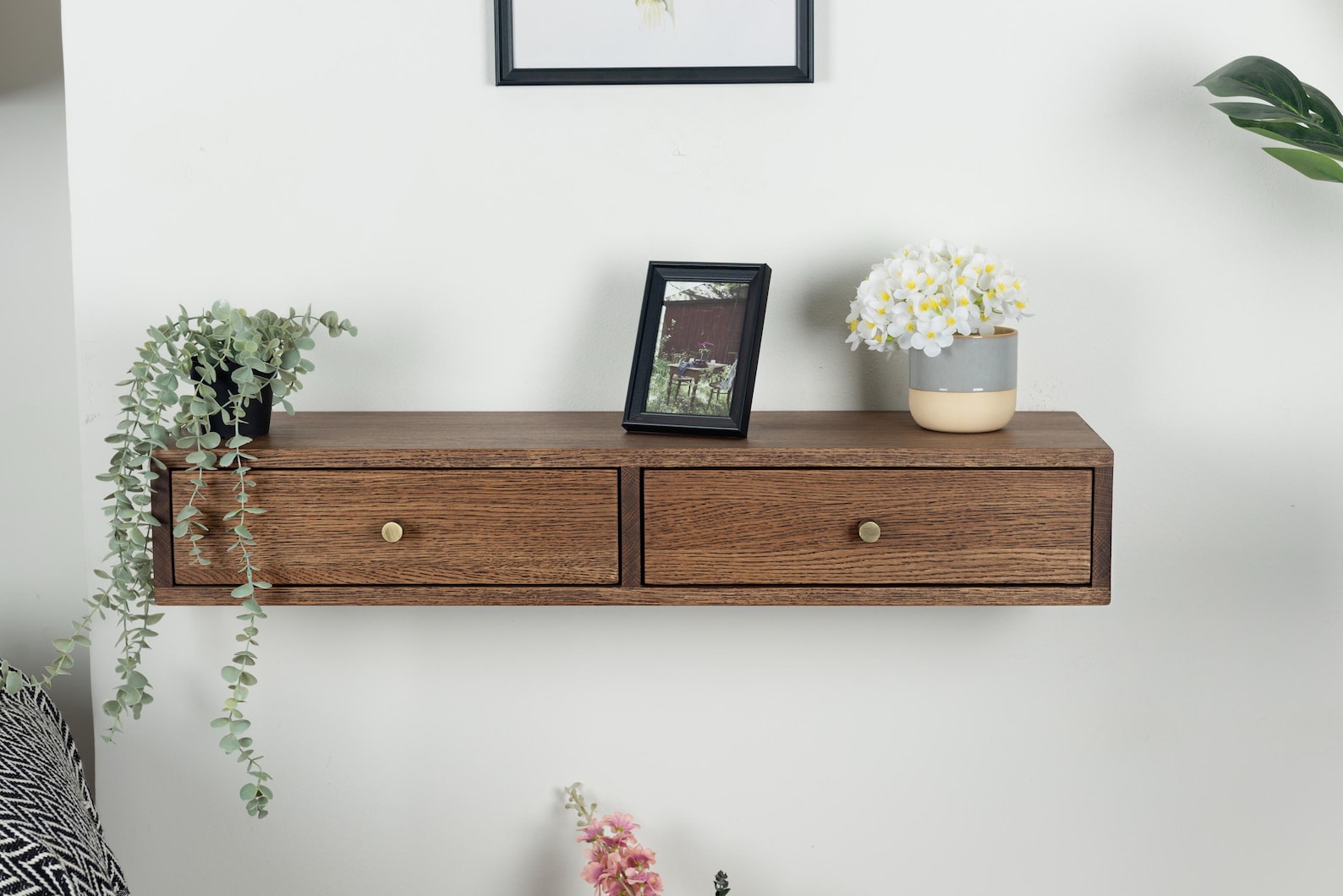 Floating Console Table With Two Drawers in Solid Oak – Entryway Use - Etsy