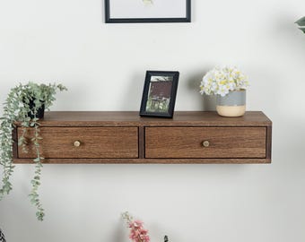 Floating Console Table with Two Drawers in Solid Oak – Entryway Use