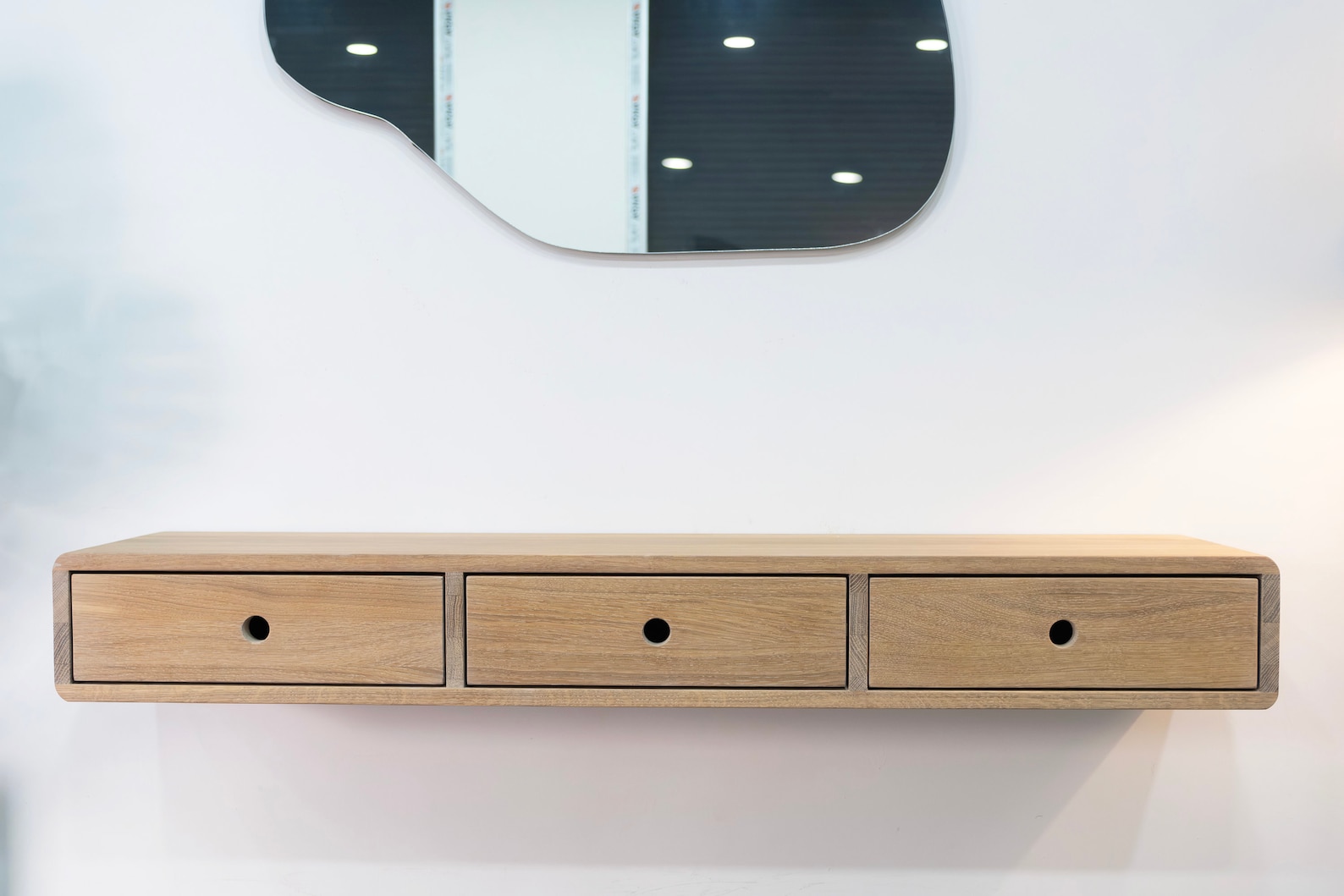 Solid Oak Floating Console Table With Three Drawers - Etsy
