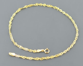 Tobillera de oro amarillo de 10 quilates / 25 cm / Diseño Singapur trenzado de 2,3 mm de ancho / Cierre de anilla de resorte / Envío nacional gratuito / Caja de regalo