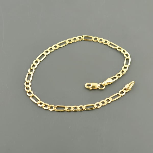10K YELLOW GOLD BRACELET | 3.5MM Wide | Fancy Figaro Link 7.5 inch | Lobster Claw Clasp | Free Shipping 1-Day | Gift Box Included