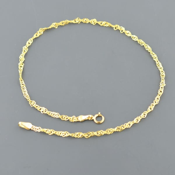 10K YELLOW GOLD ANKLET | 10inch | Twisted Singapore  2.3MM Wide | Spring Ring Clasp | Free Domestic Shipping  | Gift Box