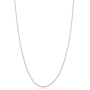 May include: A rose gold chain necklace with a delicate cable link design.