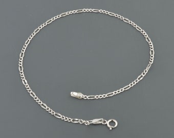 14K WHITE GOLD ANKLET | 2.1MM Wide | Fancy Figaro Link 9 inch | Spring Ring Clasp | Free Shipping 1-Day | Gift Box Included