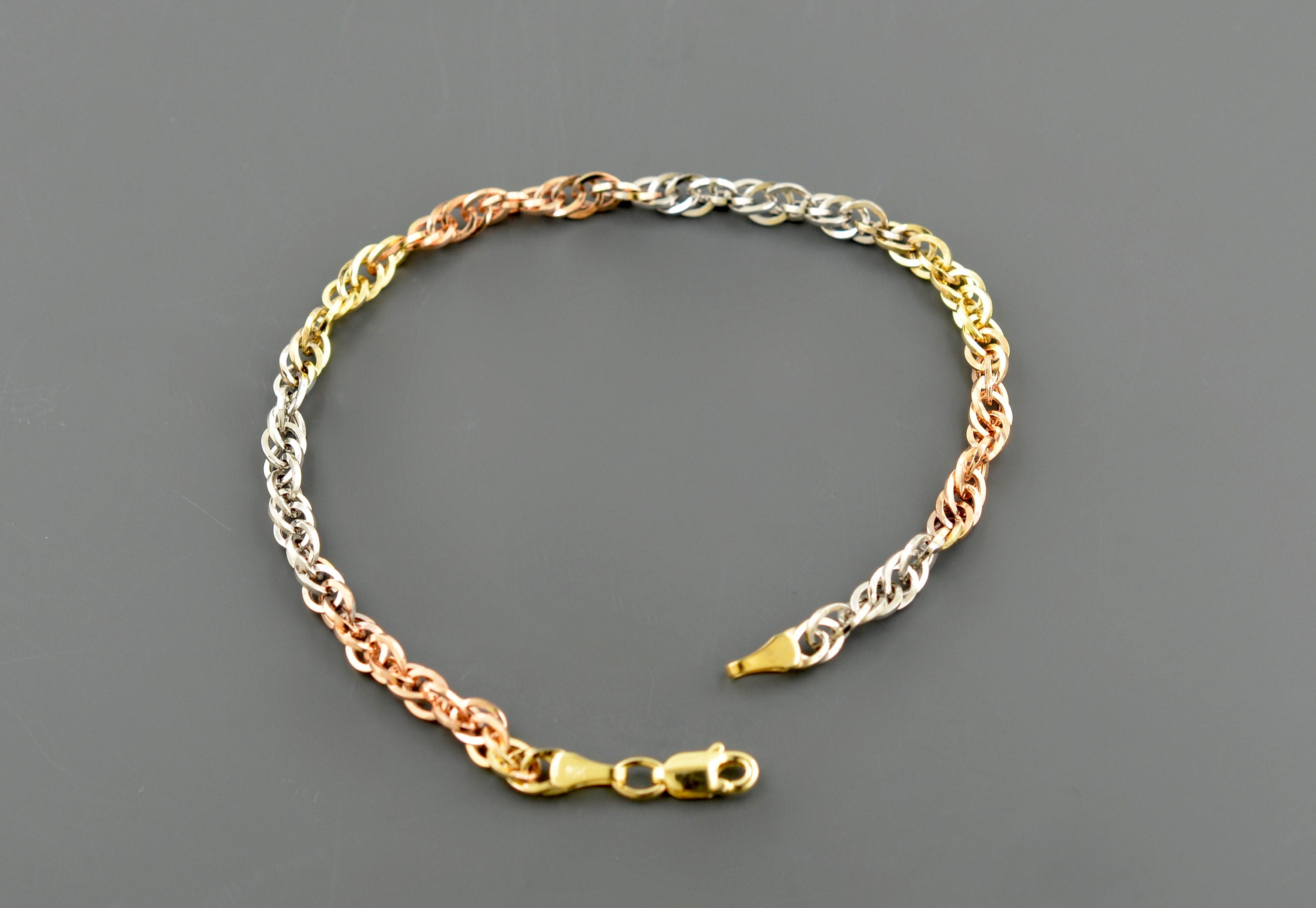 10K MULTI-TONED GOLD | 7.25 Inches | 3.8mm Wide Multi Cable