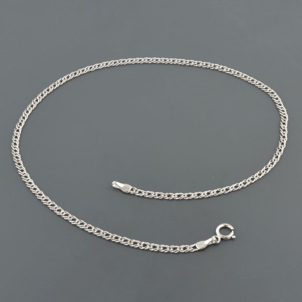 14K WHITE GOLD ANKLET | 2.0MM Wide | Double Curb Link 10 inch | Spring Ring Clasp | Free Domestic Shipping  | Gift Box Included