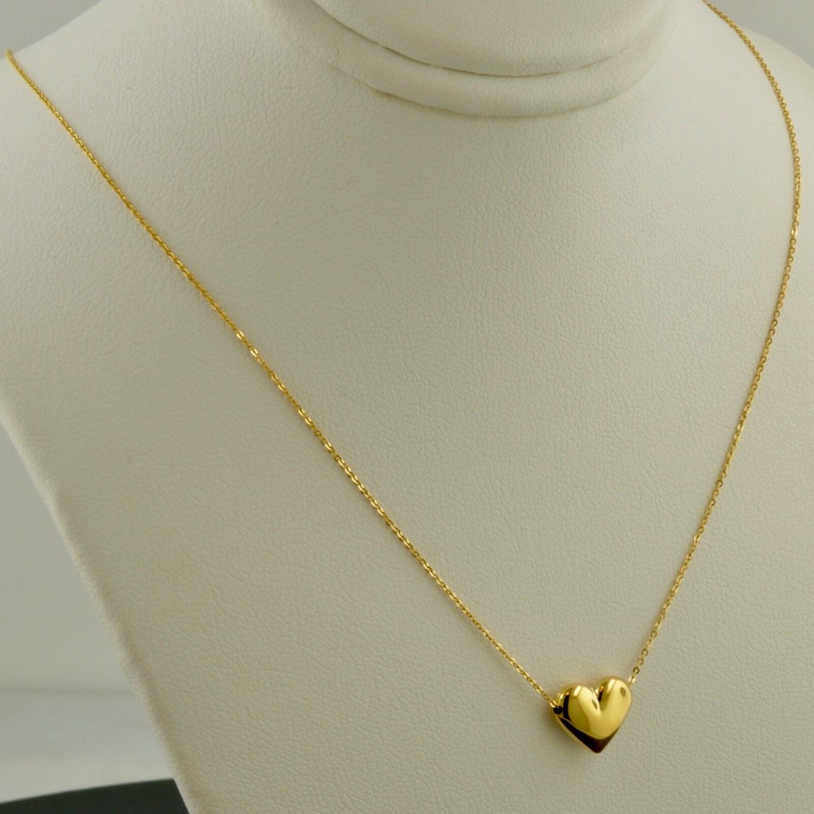 10K Yellow Gold Necklace PUFFED HEART PENDANT Necklace Etsy