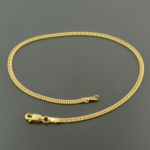 10K YELLOW GOLD ANKLET | 2.4MM Wide | Solid Pave Curb Link 10 inch Anklet | Lobster Clasp | Free Domestic Shipping | Gift Box Included