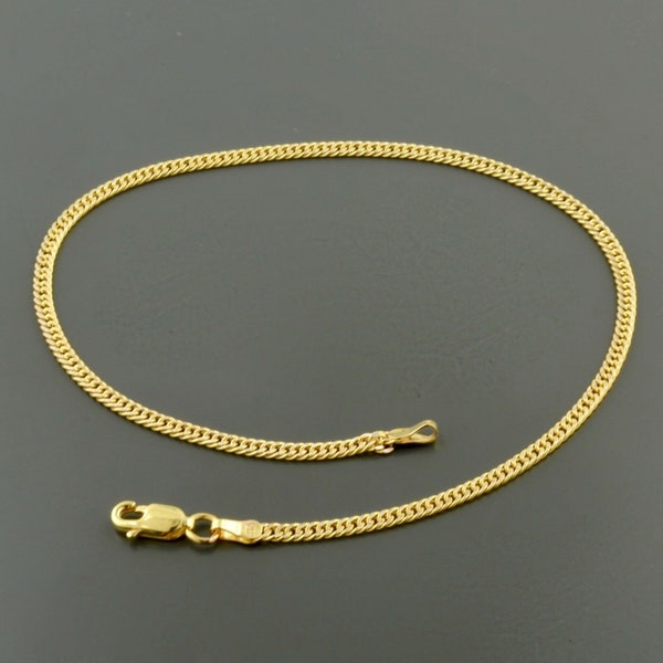 10K YELLOW GOLD ANKLET | 2.4MM Wide | Solid Pave Curb Link 10 inch Anklet | Lobster Clasp | Free Domestic Shipping | Gift Box Included