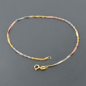 10K MULTI-TONED GOLD | 7.5 inches | Twisted Singapore Bracelet w/ Plaque Stations | Spring Ring Clasp | Free Domestic Shipping  | Gift Box