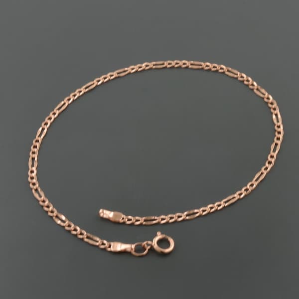 14K ROSE GOLD BRACELET | 2.1MM Wide | Fancy Figaro Link 7.5 inch | Spring Ring Clasp | Free Shipping 1-Day | Gift Box Included