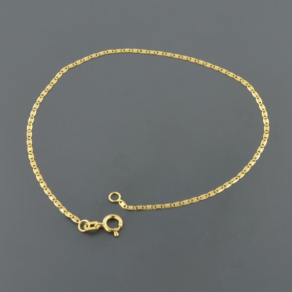 10K YELLOW GOLD ANKLET | 1.25MM Wide | Flat Mariner Link 10 inch | Spring Ring Clasp | Free Domestic Shipping | Gift Box Included