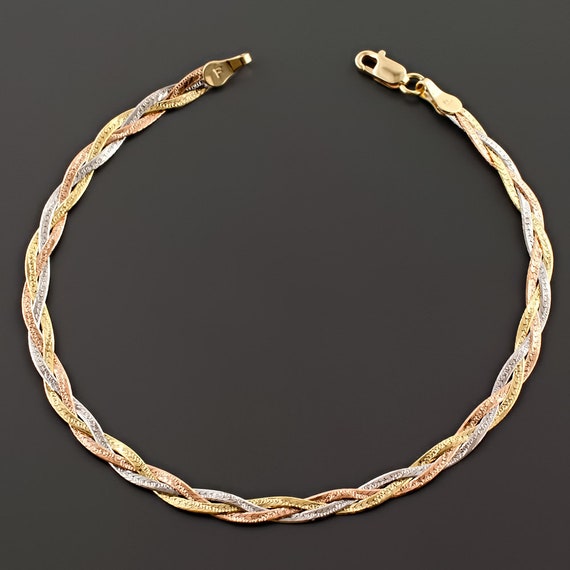 9ct 3 Colour Gold Flat Oval Link Bracelet – Striacroft Jewellers