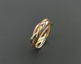 14K Tri-Color Gold Braided High Polished Ring Sizes 6-9 available  | Free Domestic Shipping  | Gift Box Included
