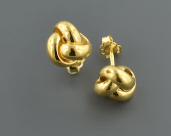 14K Solid Yellow Gold Earrings | Polished Love Knot Earrings | Free Domestic Shipping  | Gift Box Included