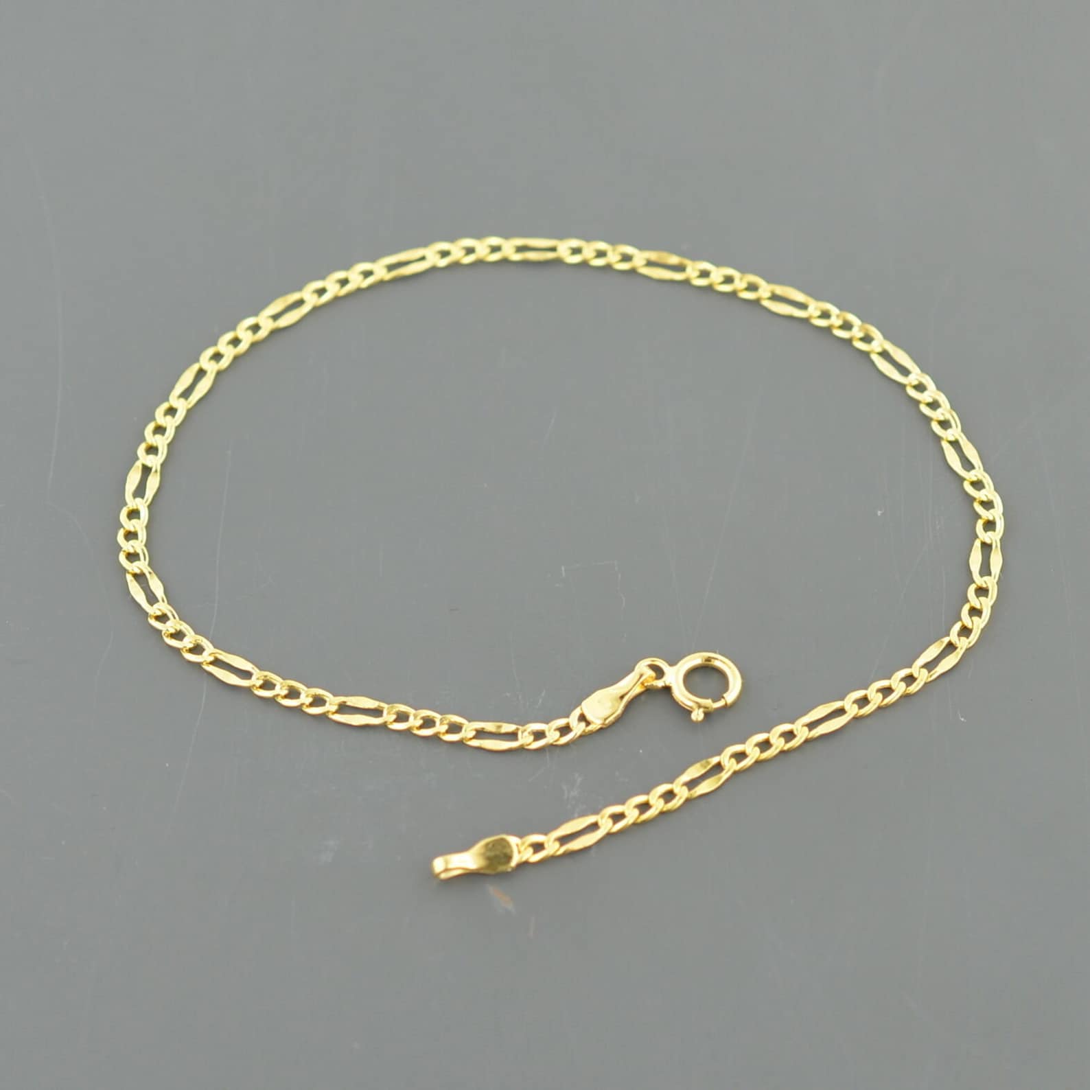 10K YELLOW GOLD ANKLET 2.1MM Wide Fancy Figaro Link 9 Inch Etsy